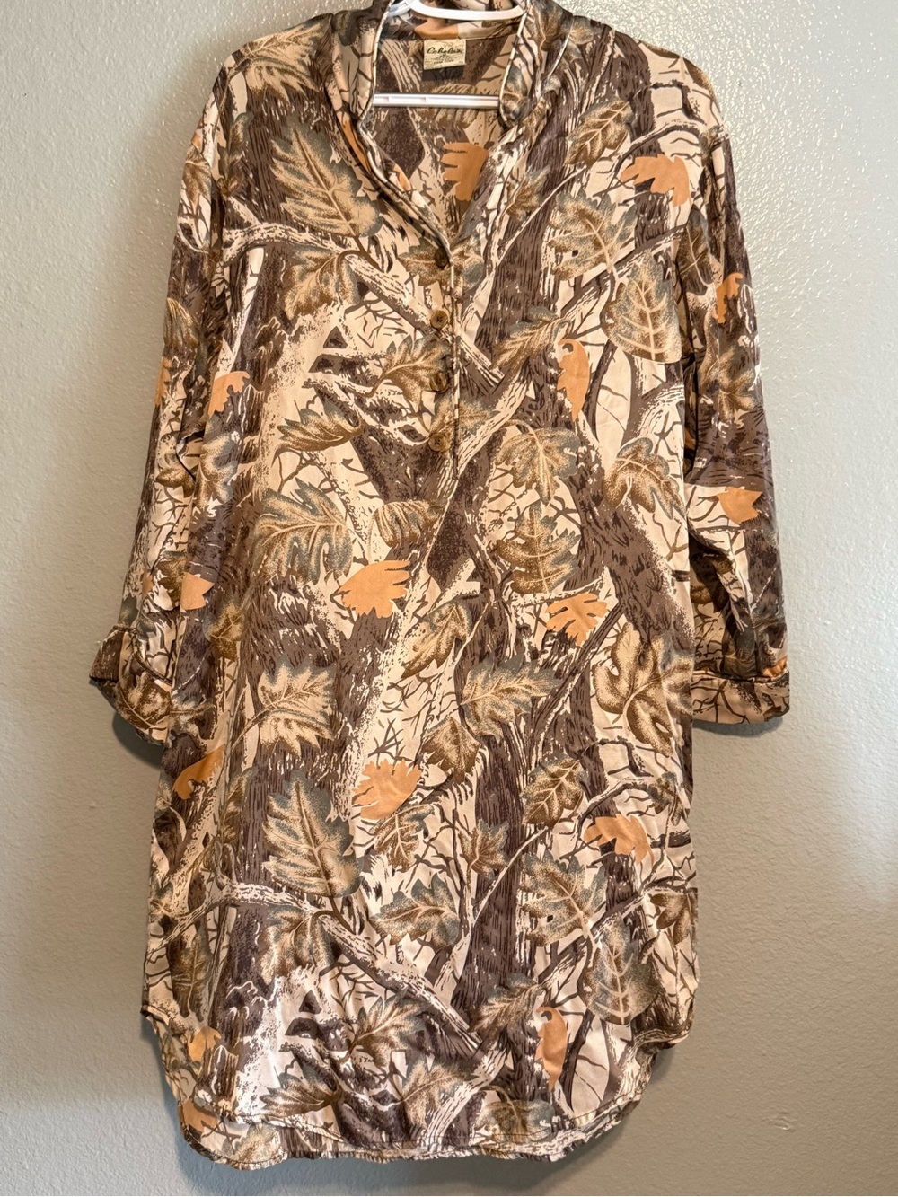 Vintage Cabela's 100% Silk Camo Sleep Shirt Dress Nightgown Medium